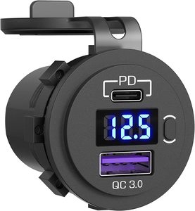12v双<span class=keywords><strong>USB</strong></span>端口QC3.0快速充电Pd C型快速充电汽车<span class=keywords><strong>USB</strong></span>充电器插座