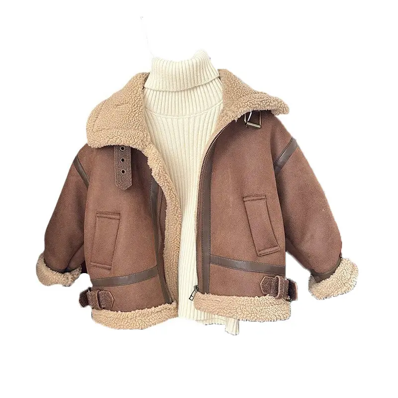 Cappotto in pelle all-in-one in pelliccia per bambini 2023 invernale nuova pelliccia di agnello per bambini più cappotto di velluto