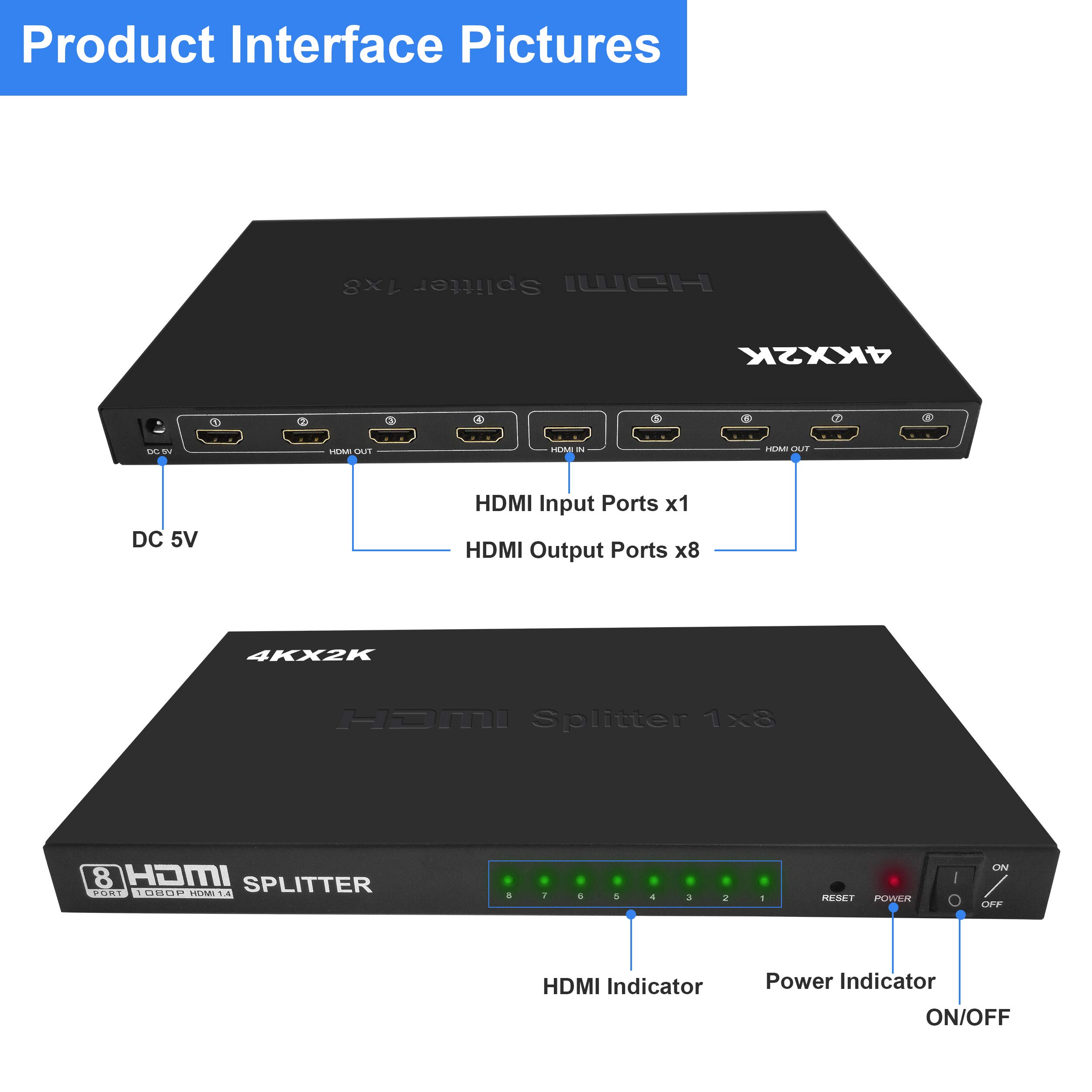 4K*2K 3D 8 Port Hdmi Splitter 1 In 8 Out Audio Video V1.4 Amplifier hdmi splitter 1x8 For Hd Tv Ps3