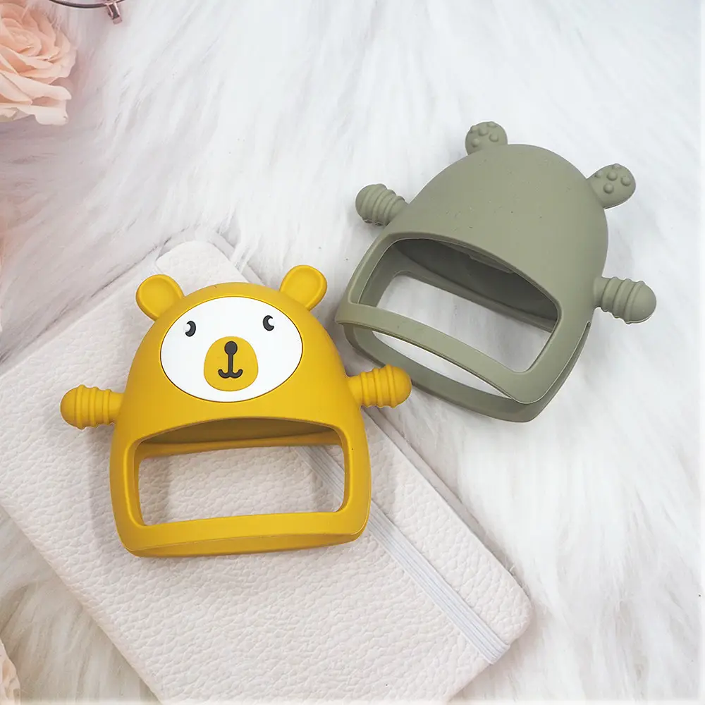 Модный детский Прорезыватель для зубов, легко удерживать, с пользовательским логотипом, игрушки для прорезывания зубов, форма медведя для новорожденных, успокаивающие