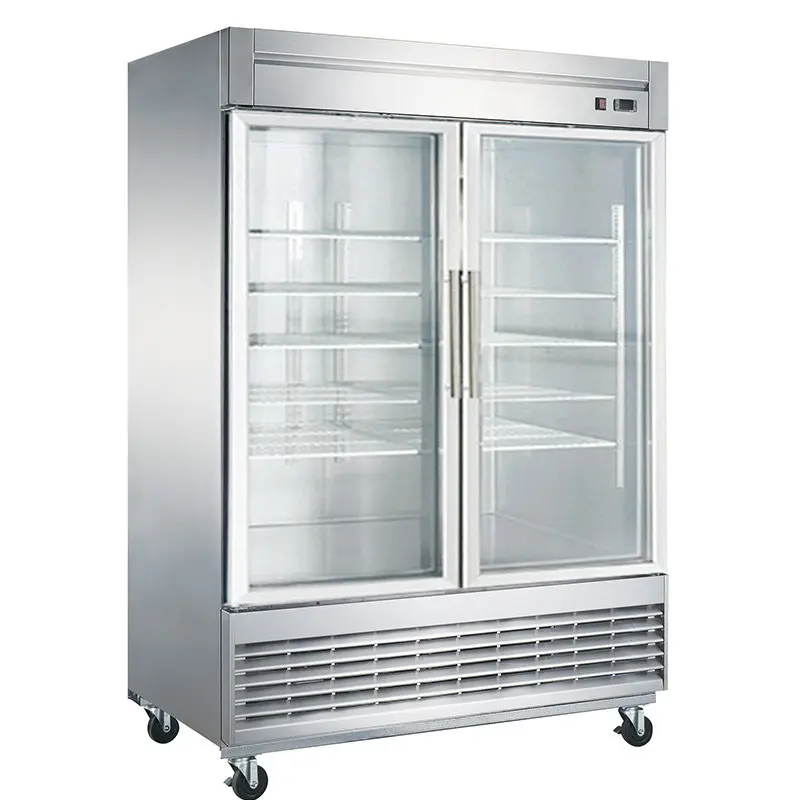 Коммерческий вертикальный морозильник из нержавеющей стали, промышленный вертикальный холодильник, встраиваемый в нижнюю часть, Стеклянная Двойная дверь