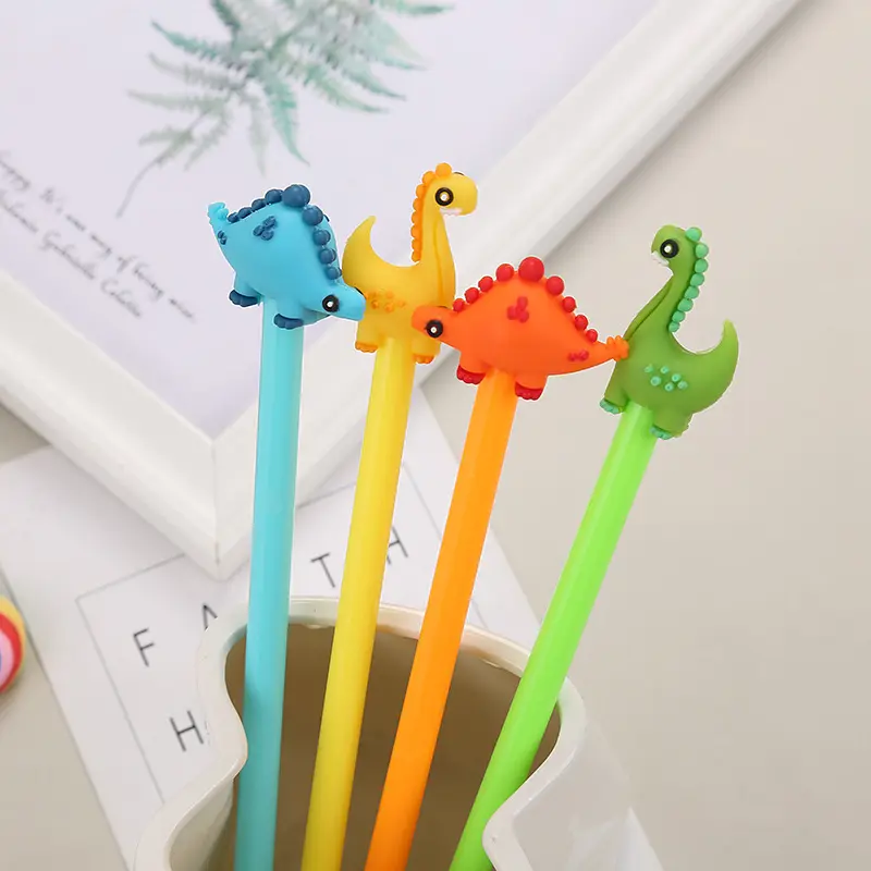 2020 kids kawaii cute stationery creative Cartoon dinosaur funny animal shaped penna a sfera promozionale black ink glitter gel pens