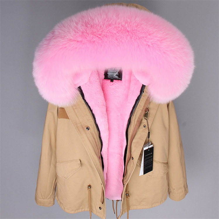Pink fur+Khaki Coat