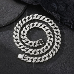 NL2020リンクチェーンネックレスCollana a catena in lega di cristallo e strassクリスタルラインストーン合金<span class=keywords><strong>15</strong></span> <span class=keywords><strong>MM</strong></span>幅合金キューバチェーン