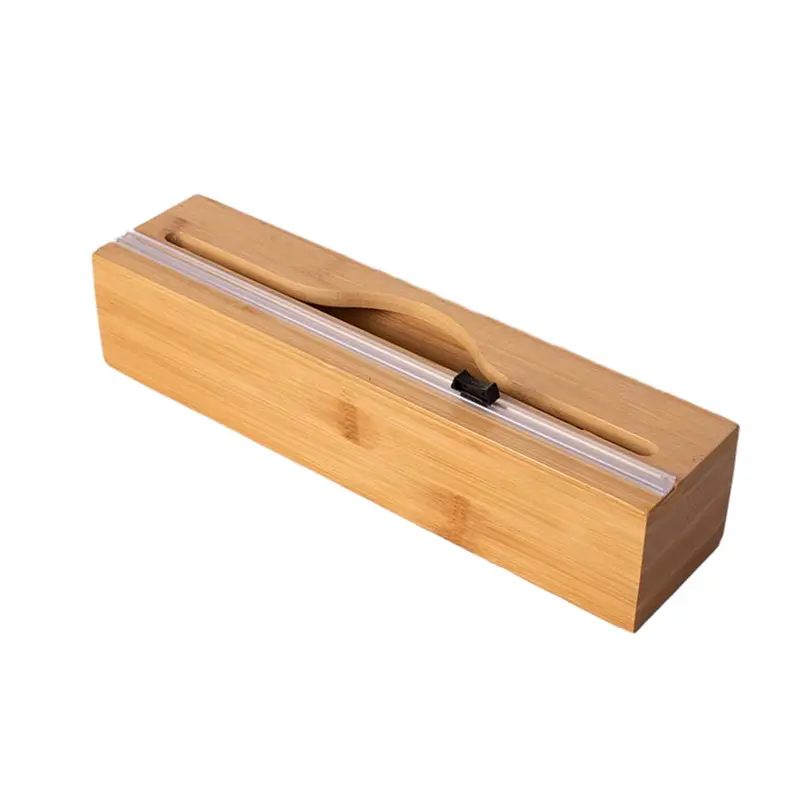 壁掛け竹木製ボックスキッチンプラスチックラップカッター竹錫箔収納ボックス双方向カッター