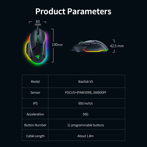 Razer basilisk ดั้งเดิม V3เมาส์สำหรับเล่นเกม RGB 3D แบบมีสายสามารถตั้งโปรแกรมได้26000 dpi 11 - Product Image 5