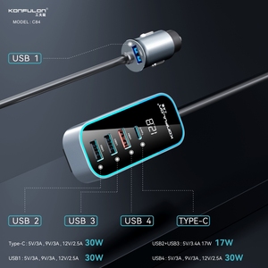 KONFULON Portable Car <strong>Charger</strong> with Type-C &amp; 4*USB-A Outputs and Real Time Display Support <strong>17W</strong> 30W 107W Fast Charge in Car - Product Image 4