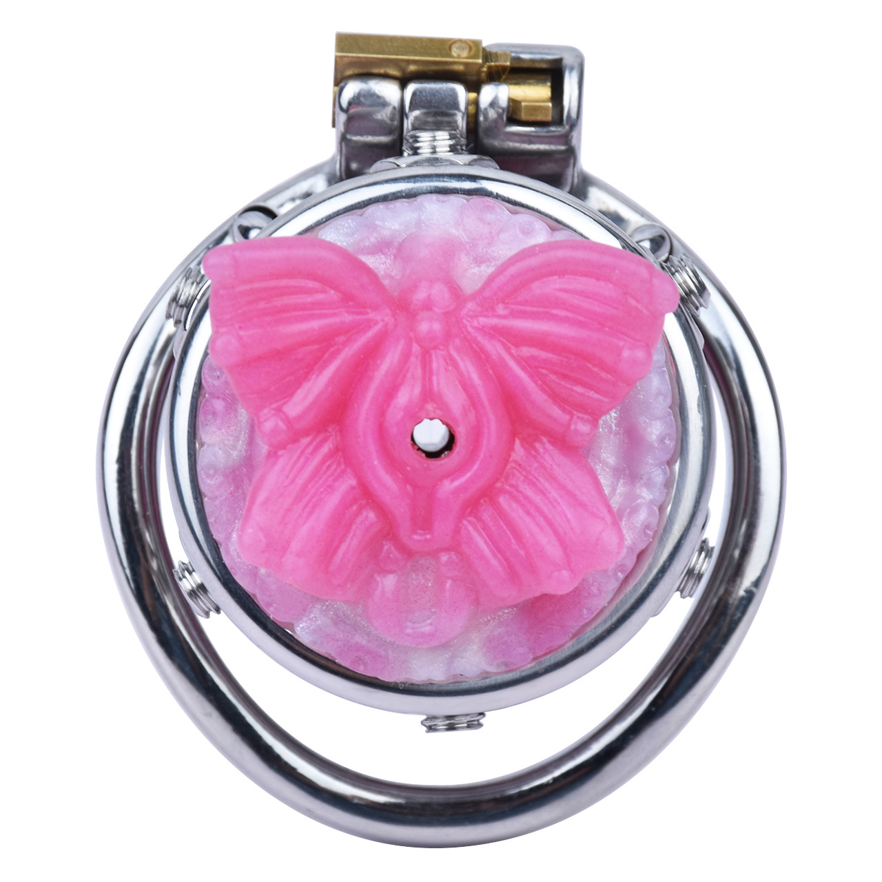 curved ring cage +pink butterfly
