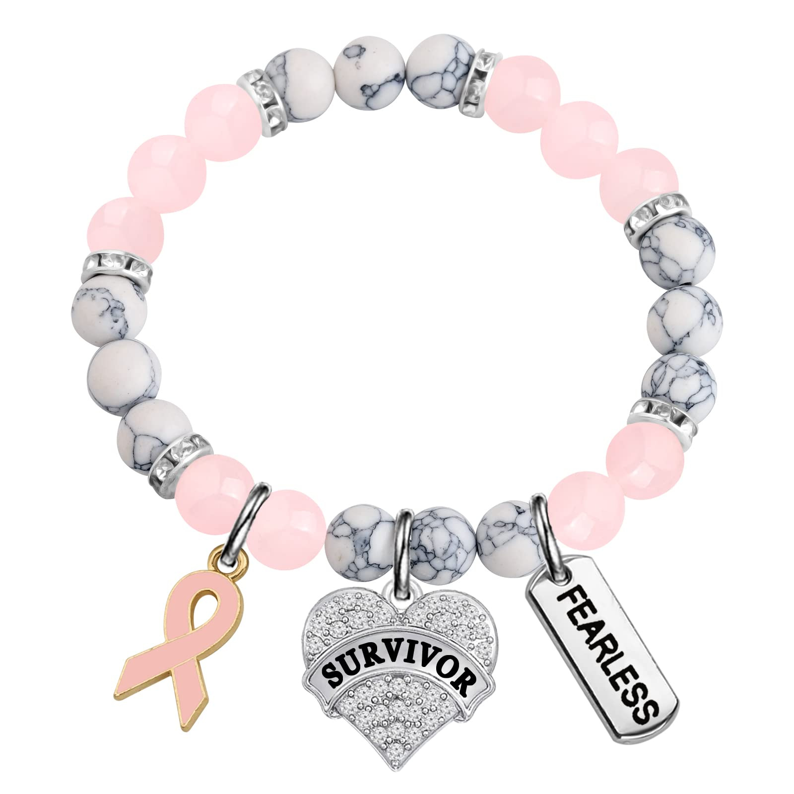 Bracelet pendentif-nœud papillon coeur rose quartz blanc turquoise
