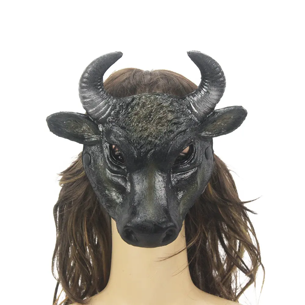 Interessante Costume animale Mardi Gras divertente maschera di bufalo mezza faccia morbida maschera realistica testa di bufalo