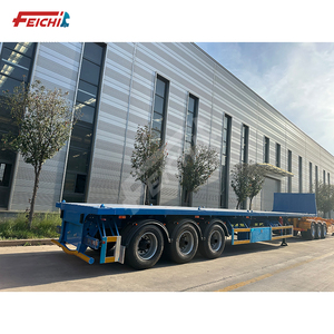 Capacidad de carga 40 toneladas Semirremolque de superficie plana de 3 ejes con guardabarros delantero Transporte de 40 pies Contenedor Semirremolque de superficie plana para la venta - Product Image 4