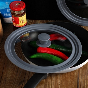 Phổ Silicone thay thế Pan Nắp phù hợp với 10 "11" 12 "12" đường kính đồ nấu nướng nồi chiên gang Tempered Glass Nắp - Product Image 5