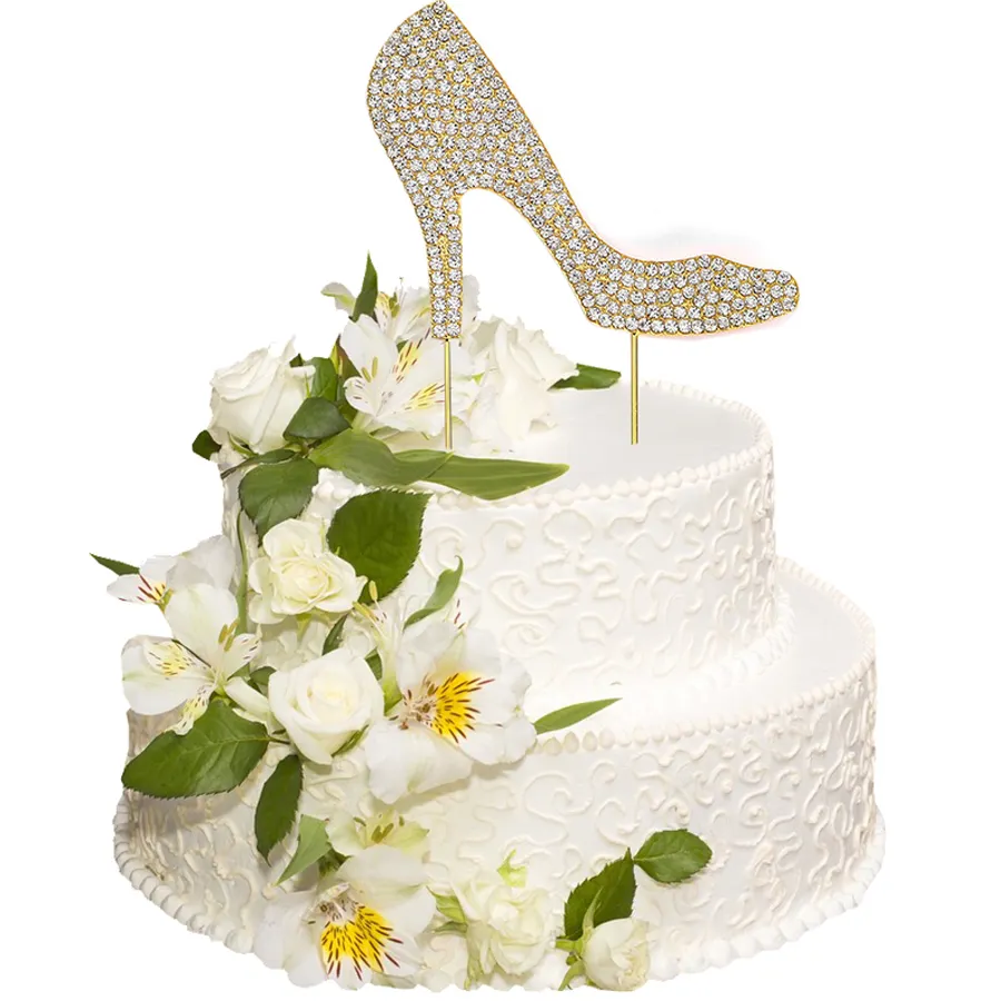 Zapatos de tacón alto de diamantes brillantes de lujo, pastel para adorno para cumpleaños, aniversario, decoraciones para pastel, decoración de postre brillante para mujer