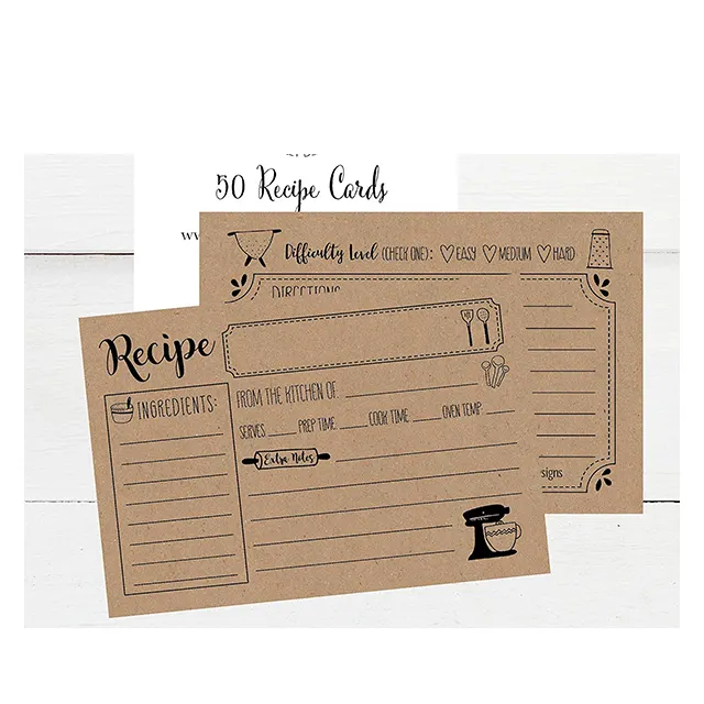 Cartes de recettes double face imprimées personnalisées carte en papier kraft naturel/carte d'enregistrement de recette de bébé
