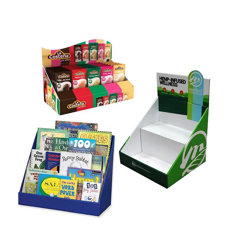 Estantes de exhibición de mesa de cartón personalizados para tarjetas de felicitación, estante de exhibición de tarjetas de felicitación de encimera de 2 niveles
