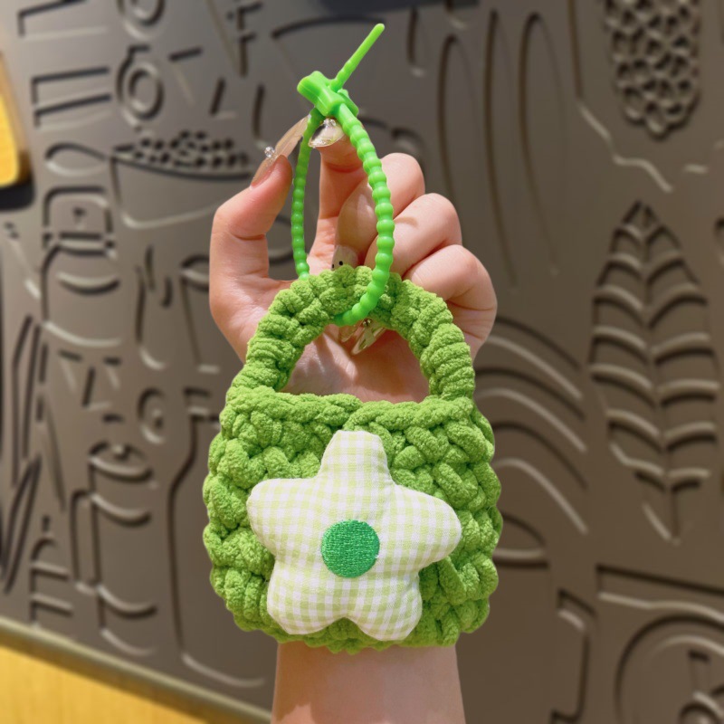 Flower knitted coin purse-green