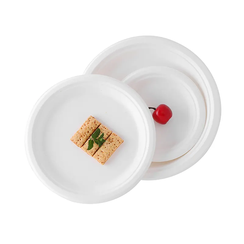 Plateaux ronds et carrés biodégradables d'assiettes de nourriture de bagasse de canne à sucre de plat micro-ondable écologique pour restaurant