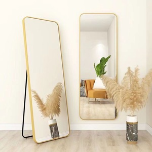 Espejo de pie de cuerpo completo para tocador, diseño moderno para el hogar, gran esquina redonda Rectangular, marco dorado - Product Image 2