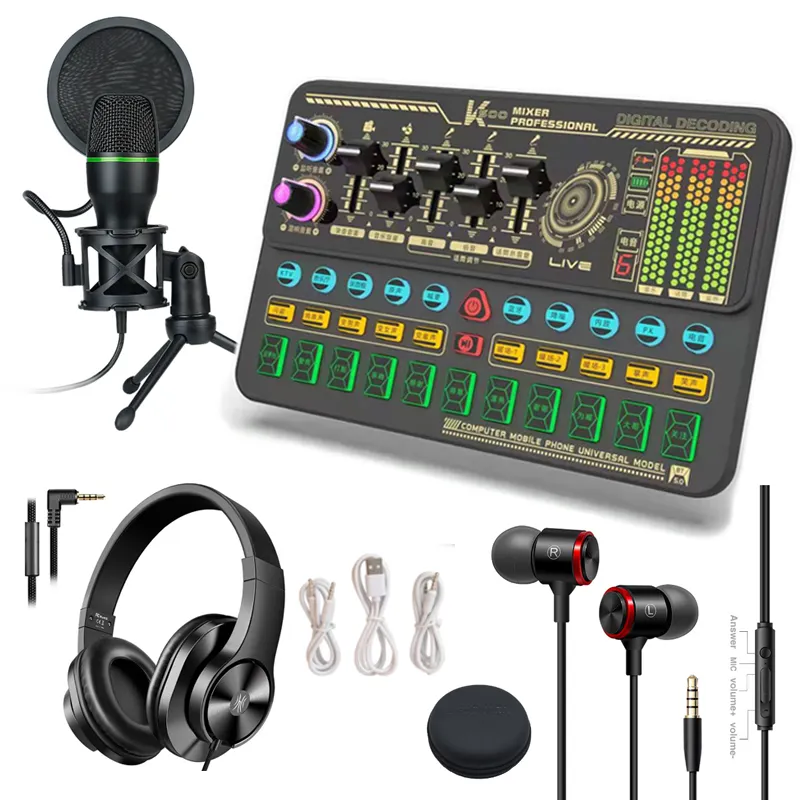Tarjeta de sonido K500 para configuración de escritorio, Podcast, condensador, micrófono, Kit completo de grabación, Streaming, estudio