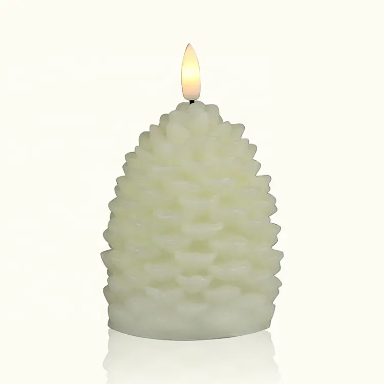 Christmas decorative Electric Custom Ivory Real Wax Flickering Flameless Pillar Pine Cone LED Light Candle With New Black Wick