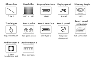 5-inch HD-M1 Circular Display Capacitive Touch <strong>Screen</strong> with 1080x1080 Resolution, Round <strong>Lcd</strong> Display Ten Point Touch <strong>Raspberry</strong> <strong>Pi</strong>