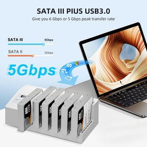 6-Bay SATA HDD Cloner USB3.2 Gen1 Type C 5Gbps Docking Station with Aluminum Enclosure 3.5inch Hard <strong>Disks</strong> Clone Tool Free Design