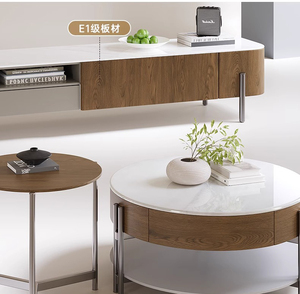 设计师生活边缘石木现代电视台桌和客厅玻璃咖啡茶几 - Product Image 4