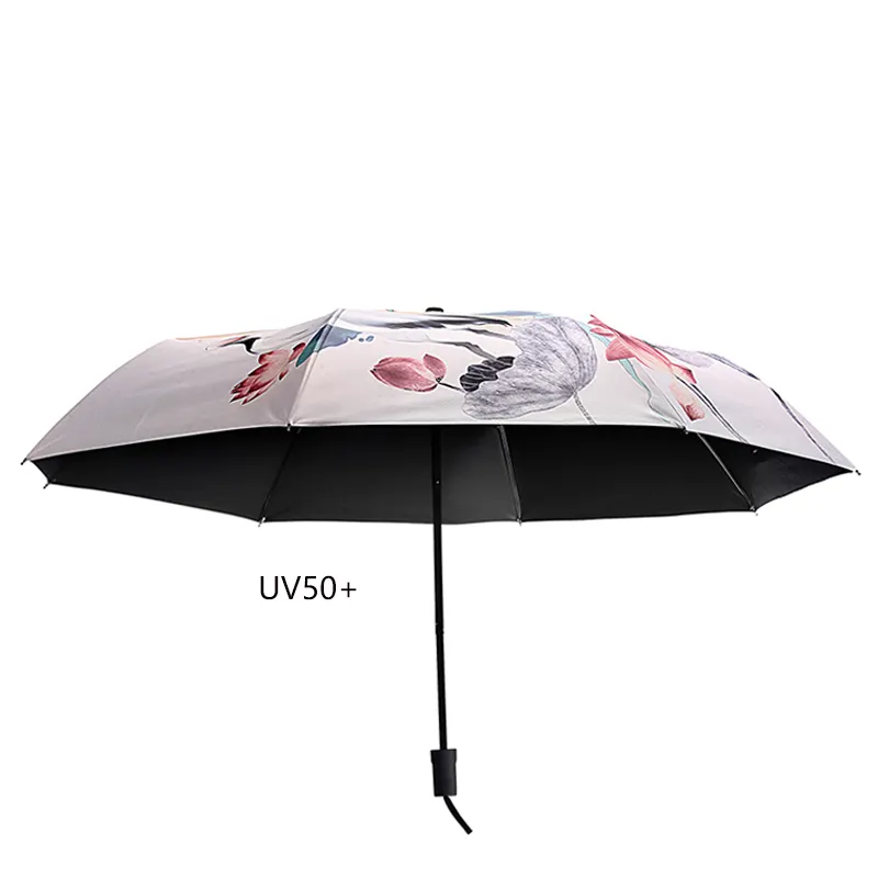 MOQ 5pcs UV protegendo 3-dobrável personalizado impresso insided portátil dobrável guarda-chuva