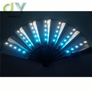 定制打印变色发光二极管灯折叠手扇<span class=keywords><strong>USB</strong></span>充电夜总会手持风扇