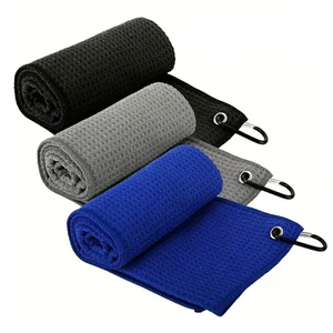 <strong>3</strong> Pack (black/gray/blue) Stock 12&quot; X 12&quot; Waffle Microfiber Golf <strong>Towels</strong> Set with Bag Clip - Product Image 2