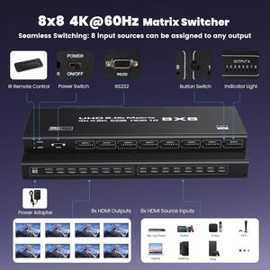 SYONG HDMI 2.0b矩阵8x8视频切换器分离器UHD 4K60Hz 8进8出铁壳选择器盒，带RS232、红外遥控器 - Product Image 2