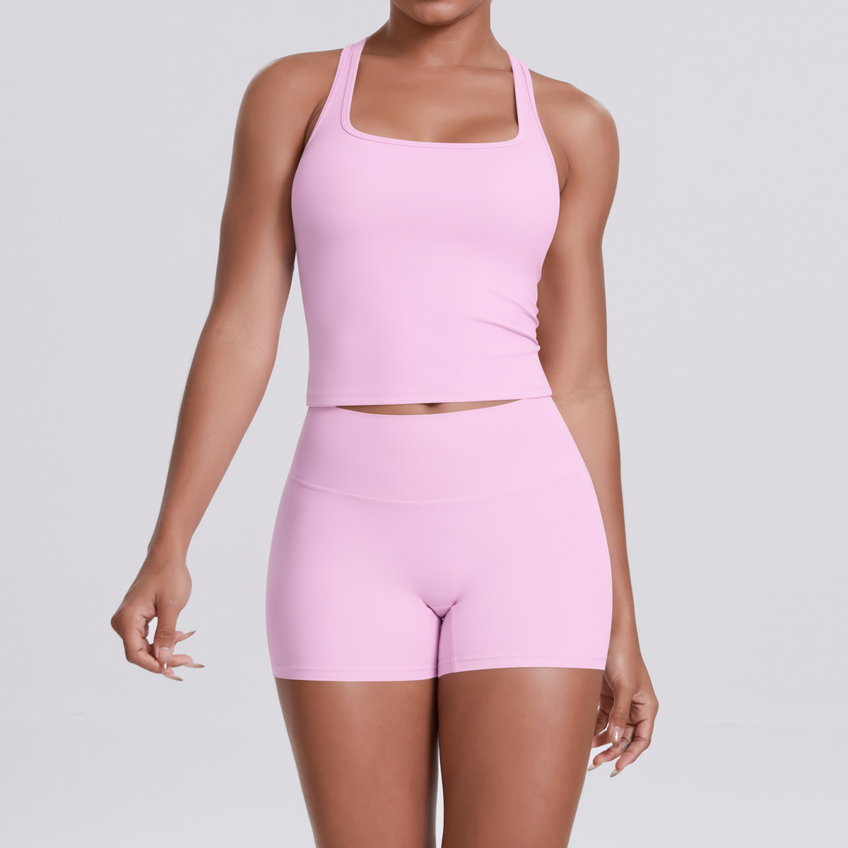 7122 i-shaped vest 7101 shorts set-cherry powder