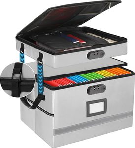 ポータブル2層耐火ファイルボックスロックとハンドルホームオフィスリーガルドキュメントオーガナイザー収納フォルダーパターン付き - Product Image 1