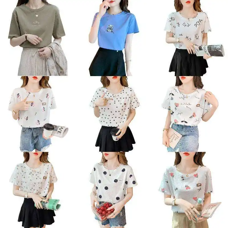 Comercio exterior directo para mujeres suelta cuello redondo manga corta blusa de mujer camiseta taladro de hierro camiseta de gran tamaño al por mayor