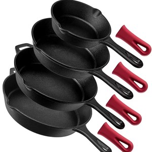 プレミアム4pcs鋳鉄調理器具6 "8" 10 "12" 鋳鉄丸フライパンフライパンセット - Product Image 1