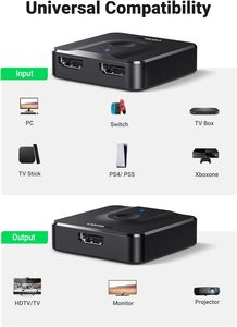 UGREEN CM217 Conmutador de 2 Entradas y 1 Salida, Conmutador Bidireccional de 2 Entradas y 60Hz con Divisor de 2 Salidas, Compatible con 4K y 3D, Divisor Bidireccional, 2 Unidades