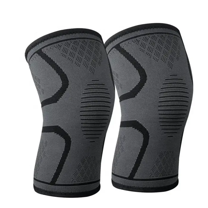 Ginocchiere in Nylon elastico lavorato a maglia antiscivolo traspirante all'ingrosso ginocchiere sportive a compressione con manicotto di supporto per ginocchio con cintura