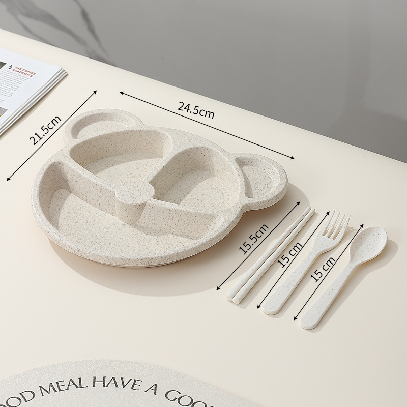 Nordic rice, fork spoon, chopsticks, little bear 3-compartment plate
