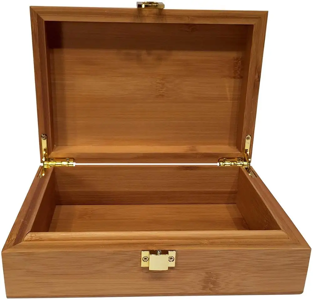 Handmade Natural Vintage Wooden Bamboo Jewelry Box With Lock
