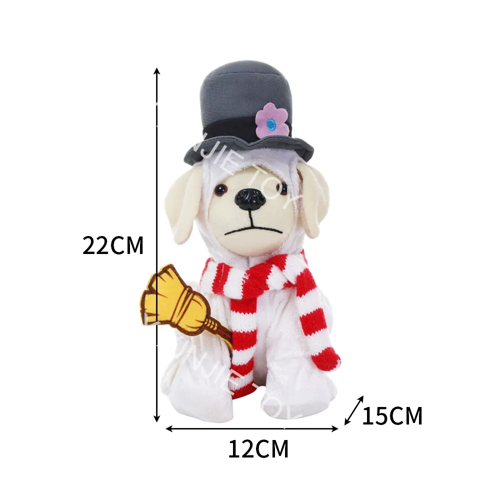Komik doldurulmuş noel köpek peluş oyuncak noel hediyesi yeni moda 22CM oturan peluş oyuncak köpek çizgili eşarp gri şapka