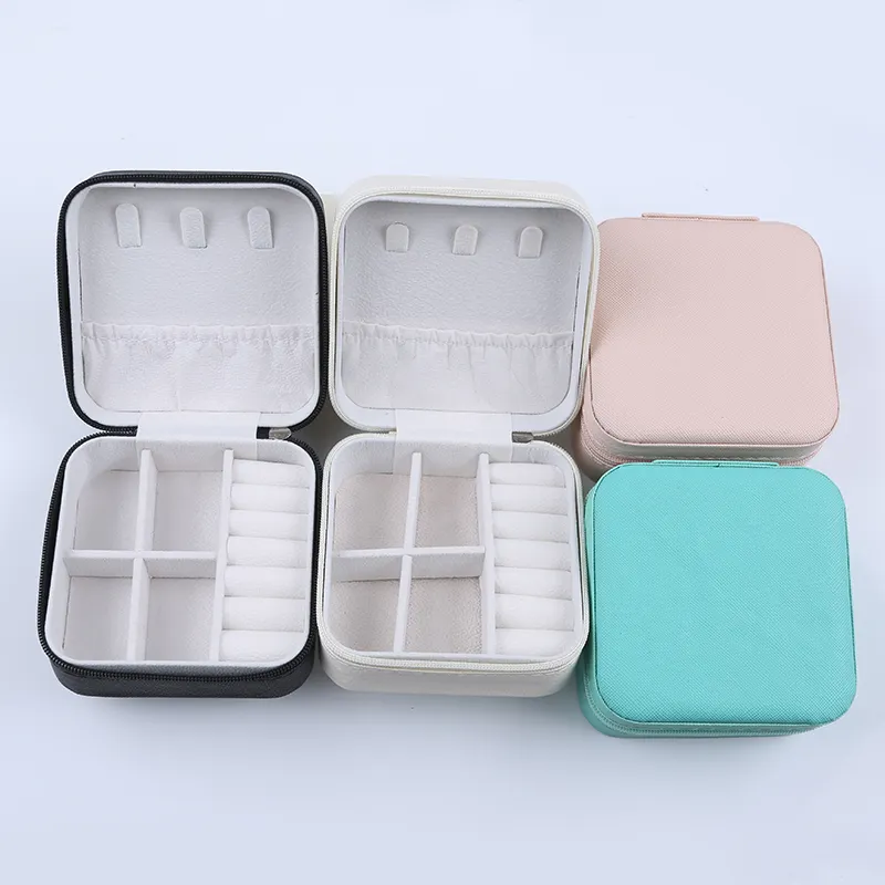 10x10x5cm PU kulit Organizer tampilan penyimpanan kemasan portabel kotak perhiasan Travel