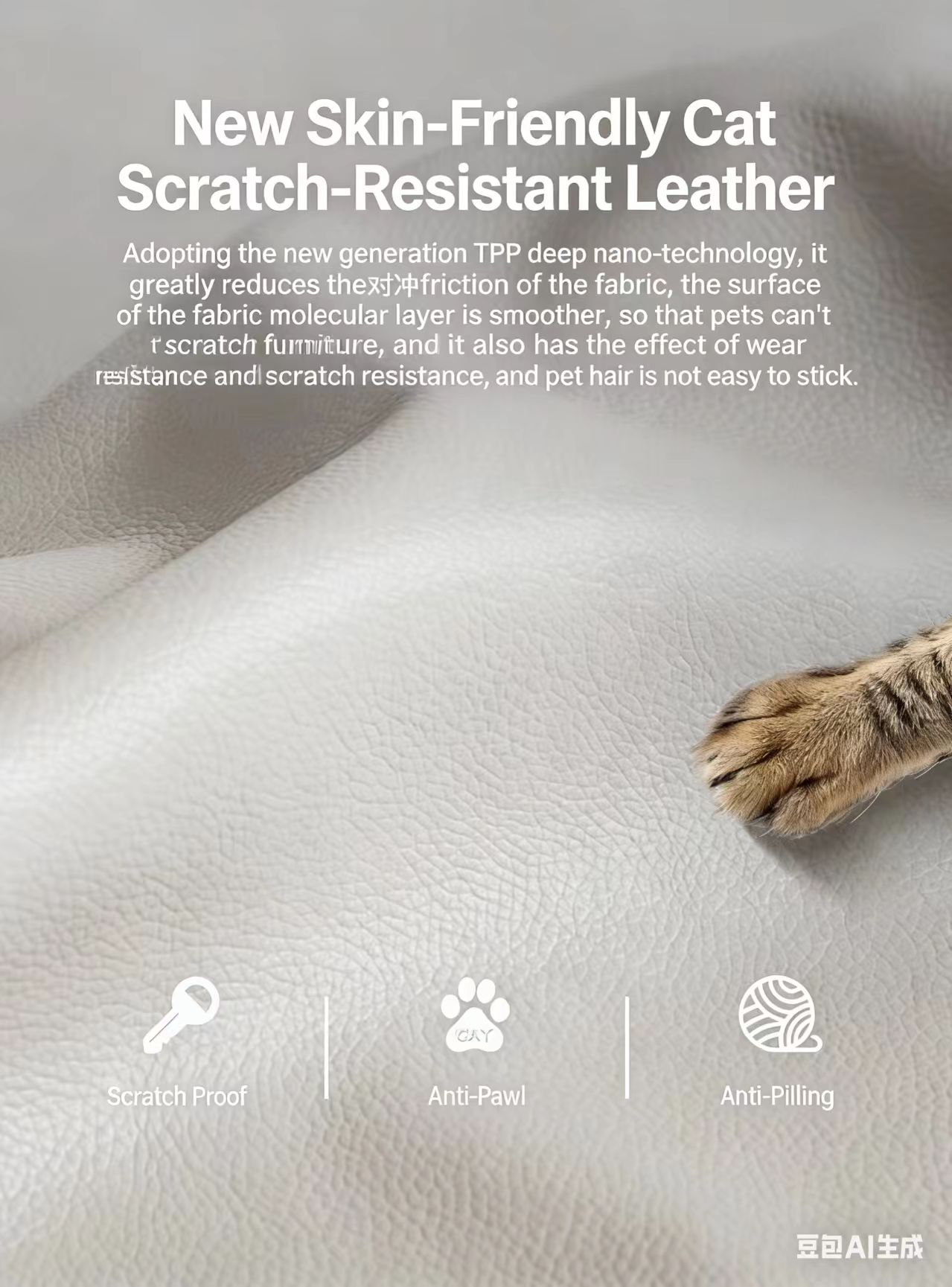 Tissu pour canapé-lit, cuir anti-griffures pour chat.