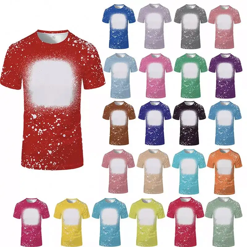 Short Sleeve 95% polyester cotton feel faux bleach shirts sublimation USA size bleached tee shirts