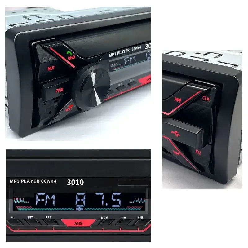 Pemutar MP3 mobil, Universal, Radio Audio mobil 1din Bluetooth Stereo penerima MP3 FM dengan lampu warna-warni kartu AUX/USB/TF