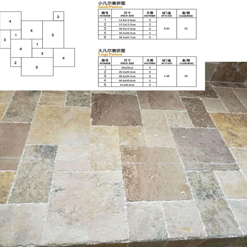 Natural Tumbled Antique Beige White Travertine Marble French Pattern Paving Tiles For Patio And Floor