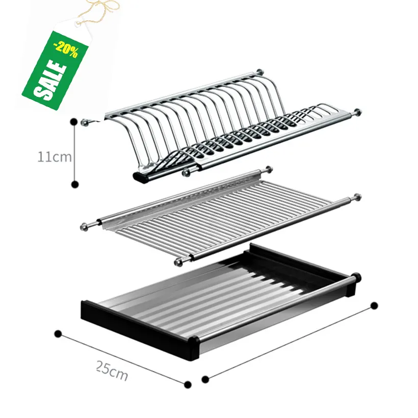 Égouttoir à vaisselle Double en acier inoxydable VT-09.002, 2 couches, supports de rangement et supports, vis gris chromé, plaque PE