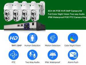 4MP 8MP 2K 4K HD Wireless PTZ WIFI <strong>IP</strong> <strong>Security</strong> POE Camera <strong>System</strong> 4CH 8CH POE NVR Two Way Audio Video CCTV Surveillance Kit