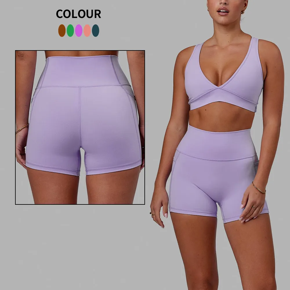 Abbigliamento attivo 2 pezzi da palestra pantaloncini da Yoga con cavezza e reggiseno sportivo Fitness calcio morbido compressione elasticizzato leggero torsione Yoga Set