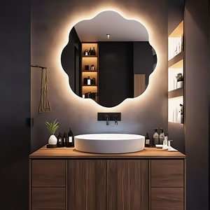 Sanat tasarım lüks Led Vanity akıllı banyo aynası duvara monte 3 işık modları dokunmatik anahtarı çeşitli şekiller düzensiz banyo aynası - Product Image 1