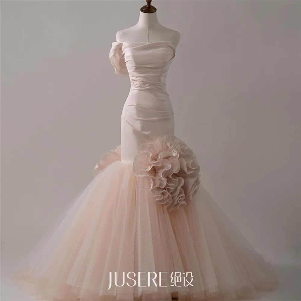 Requintado Vestido De Noiva Sereia Moda Um Ombro Strapless Vestido De Cetim e Tule Handmade Flor Vestido De Noiva Para As Mulheres 2023